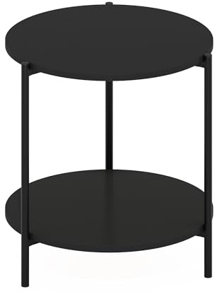 Furinno Besi Table d'appoint Ronde Moderne à 2 Niveaux avec Pieds en métal Robustes, Engineered Wood, Americano, 39,5 (D) x 39,5 (L) x 42 (H) cm