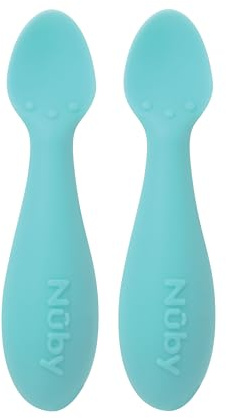 Nuby Silicone Mini Spoons - (2-Pack) Baby-Led Weaning Spoons for Babies - 4+ Months - Aqua