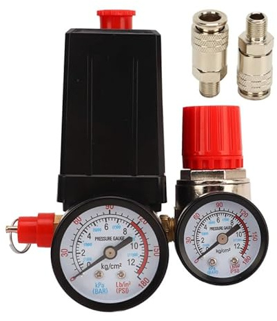 Uadme Air Compressor Pressure Valve Switch, Pressure Control Regulator, 3 in 1 Air Valve Switch Control Manifold Regulators, 0‑180PSI Quick Connector, for Fast Pressure Reduction