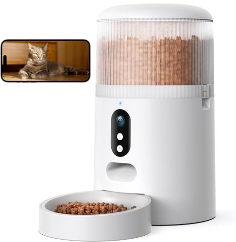 Faroro Dispenser Automatico Cibo Gatti WiFi, 3MP HD Telecamera con Visione Notturna, 4L Dispenser Cibo Gatti/Cani con Audio Bidirezionale, Controllo APP, Rilevamento Movimento e Doppia Alimentazione