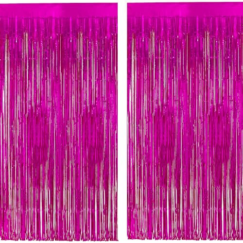 Lametta Vorhang Pinke - Fuchsia Luftschlangen Metallic Party Vorhange Geburtstag Fotowand Folien Fransen Luftschlangen Deko für Dollhouse Mean Girl Kpop Bär Valentinstag Galentines Party