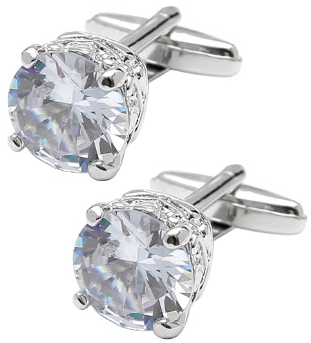 Jonwo Polyhedral Zircon Gemstone Cufflinks for Men In Gift Box Silver/Gold | Transparent Crystal, Gold Plated/Silver, Men's Women Cuff Links Set for Wedding Party Anniversary Business Events Dress