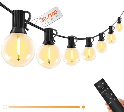 Lichterkette Außen mit Fernbedienung - 30M /100FT LED Lichterkette Dimmbar G40 Glühbirnen, 4 Modus und Timmer Funktion, Wasserdicht für Outdoor Garten Balkon Terrasse Party Camping Hochzeit