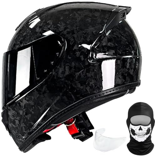 Kohlefaser Motorrad Integralhelme Erwachsene Mode Motorradhelm mit Visier DOT/ECE-Zulassung Scooter Mofa-Helm Fahrrad Helme für Erwachsene Herren Damen A,M=57-58CM