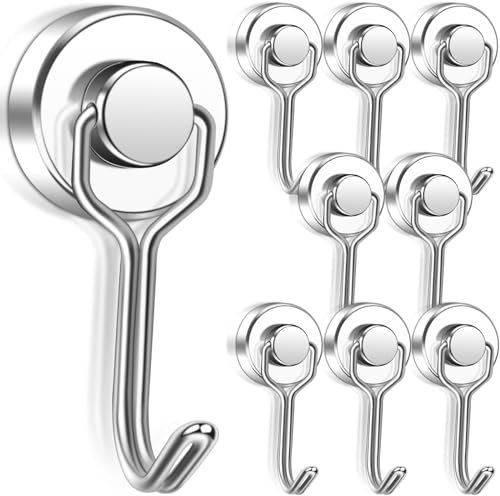 Keukenket Magnethaken Extra Stark 8 Stück, 20mm Schwenkbare Schaukel Haken, für Eisentüren Kühlschränke Küchen Kleiderablage Büro, Groß Silber