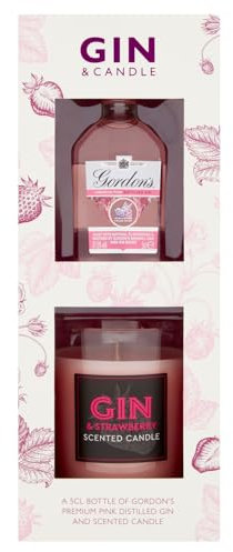 Gordon's Gin and Candle Gift Set with 5cl Miniature Pink Gin and a 150g Juniper & Strawberry scented candle. Gift for Birthday, Gift for Her.