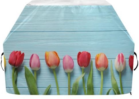 Grillabdeckungen, Oxford-Grillabdeckung für Weber, Brinkmann, Char Broil, wasserdicht, winddicht, reißfest, schöne Tulpen auf blaugrünem Holz, Gas-Grillabdeckung (165 x 63,5 x 114 cm)