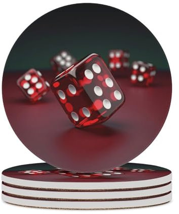 Rote Würfel-Untersetzer, saugfähig, Keramik-Stein-Untersetzer-Set mit Halter, Keramik-Untersetzer mit Korkboden, 10,2 cm, Tischschutzmatte für Heimdekoration, Küche, Bar