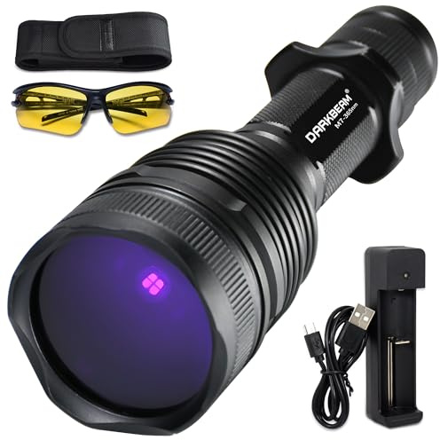DARKBEAM UV Flashlight 365nm Black Light - Woods Lamp 20W High Power Rechargeable Ultraviolet Flashlights with Filter - Detector for Pet Urine & Leak, Searching Rocks/Scorpion - Resin Curing