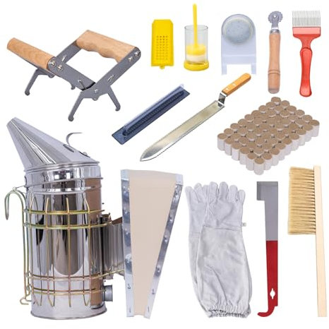 MayBee Imkerei-Werkzeuge mit Bienenraucher, Imkereibedarf, Bienenstock-Starter-Set für Anfänger und professionelle Imker, langlebig, Bienenhaltungszubehör, 13-teilig