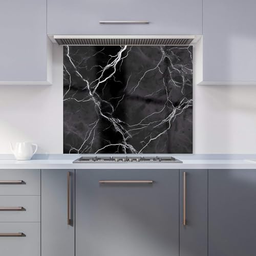 Warren Reed - Designer Premium Black Marble Pattern Kitchen Splashback 6mm Toughened Glass Kitchen Splashback – Heat Resistant Splashback for Kitchens, Perfect for Cookers and Hobs, Polished Edges