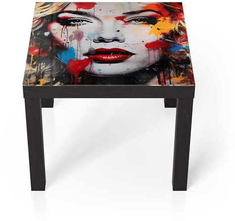 DEQORI Glastisch | schwarz klein 55x55 cm | Motiv Pop Star Farbexplosion | ausgefallener Beistelltisch aus Glas | Hochglanz Couchtisch fürs Wohnzimmer | moderner Couch Tisch mit Design