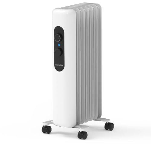 UNIVERSALBLUE Radiatore elettrico ad olio 1500 W - Riscaldatore a basso consumo 9 elementi riscaldanti - Riscaldamento di stanze fino a 15 m² - Termostato regolabile - Portatile con ruote