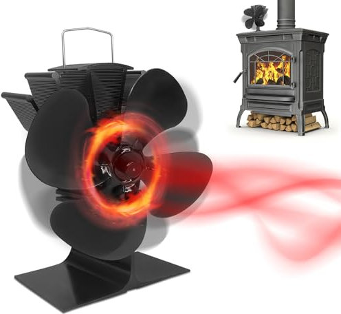 FIVMEN Ventilatore per camino, senza corrente, 4 fogli, con funzionamento termico, funzionamento silenzioso, per stufa a legna, stufa a legna