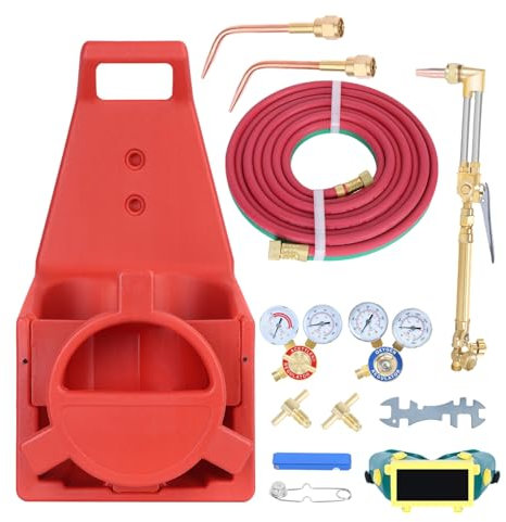 cadciehe Oxy Acetylen-Taschenlampen-Set, tragbares Acetylen-Schweißbrenner-Set, mittelschwere Gasschweiß-Outfit-Tragetasche, ohne Tanks, Sauerstoff und Acetylen, Rot