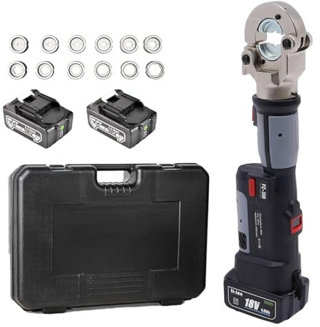 Kindevieft Electric Hydraulic Cable Lug Crimping Tool, Rechargeable Hydraulic Electrical Terminal Cable Lug Wire Crimping Crimper Tool Kits with 12 Dies, 10-300mm²,Gray