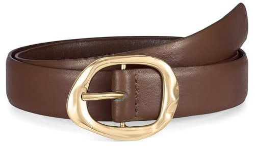 Waist Wow Ledergürtel für Damen Mode Gürtel für Damen für Jeans Hosen Kleid Leder Gürtel mit Gold Schnalle, Kaffeefarbe, M