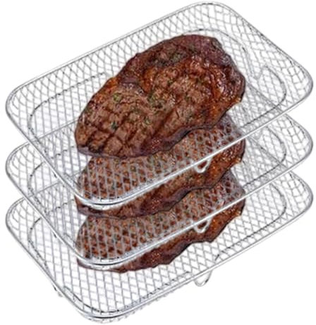 Estante de tocino para freidora de aire, estante de malla de 3 niveles, estante para brochetas, con diseño de 3 niveles, compatible con horno y freidora de aire, 19,5 x 13,4 cm, para horno,
