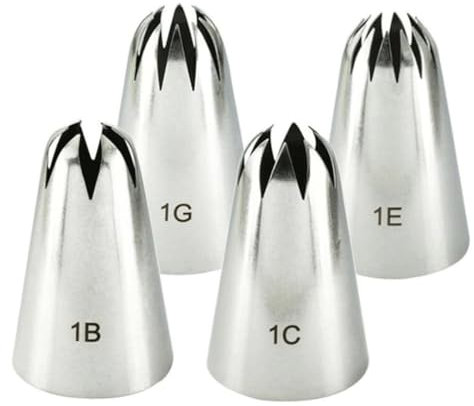 EYPKPL Tips for Piping 4pcs Pastry Nozzle Stainless Steel Large Icing Piping Nozzles Set Cake Baking Cookie Cupcake 1b 1c 1e 1g Piping Tips Set Reusable
