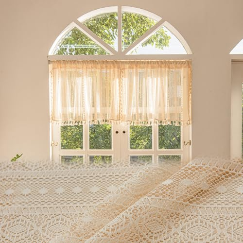 NSXIN Scheibengardine Halbtransparent Bistrogardine Spitze Küchengardinen Jacquard Gardinen Landhausstil Kurz Küchenvorhänge für Kleine Fenster Küche Wohnzimmer (74x61cm (2er Pack)) | Küchengardinen, Jacquard, Landhausstil Kurz, Für Kleine Fenster, Küche Wohnzimmer