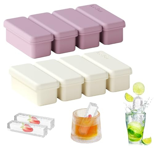 Lange Silikon Eiswürfelform Mit Deckel, 2 Stück Ice Cube Tray Silicone, Stapelbar und Spülmaschinenfest, Für Cocktails Whisky Wein Obst Fruchtpürees Eiscreme Eistee (A)