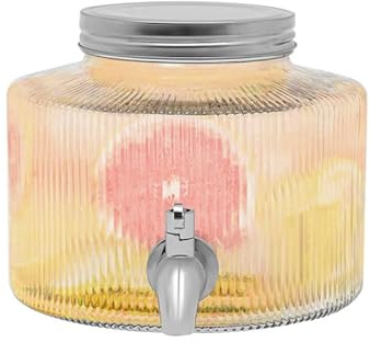 Dispensador de bebidas de cristal de 2,8 l con grifo de acero inoxidable y tapa, recipiente para bebidas para agua, zumos, vino, té helado, sangría, para frigorífico, fiesta, boda, hogar