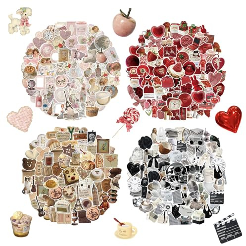 480 PCS Vintage Ästhetische Sticker per Scrapbook, Laptop, Bottiglie d'acqua, Skateboard, Taccuini, Cellulari, Kindle, Adesivi in Vinile Carini per Bambini, Adolescenti, Adulti, Ragazze