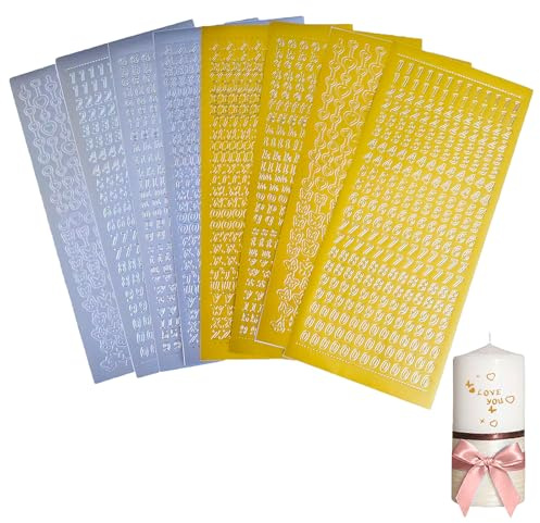 Sticker Buchstaben-Set buchstaben aufkleber – Gold- und Silber Vinyl Buchstaben & Zahlen für Kerzen, Karten & Geschenke, selbstklebend, wachsbuchstaben,Taufe, Hochzeit, DIY Dekoration