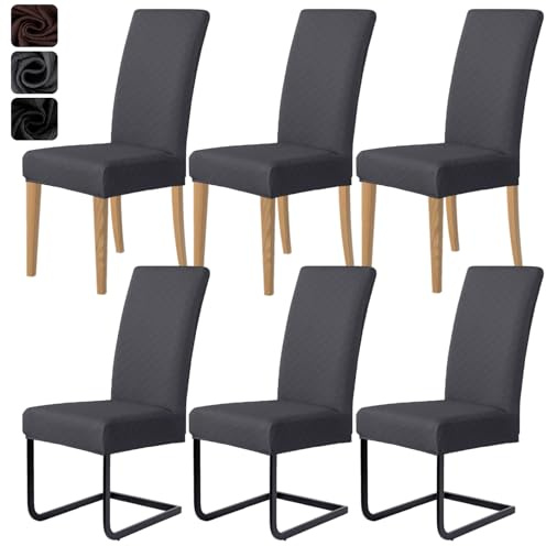 MOLVCE Stuhlhussen 6er Set Jacquard Stretch Stuhlbezug Moderne Universal schwingstuhl hussen esszimmerstühle waschbar Abnehmba für Esszimmer, Hotel, Bankett, Partys Deko, Hochzeit, Dunkelgrau