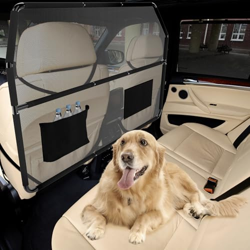 Shinoske Dog Guard for Car Boot, Universal Car Boot Divider with Transparent Mesh Panel, No-Drilling Vehicle Dog Barrier for Estate Cars, SUVs & Vans, Ensures Safe Pet Travel