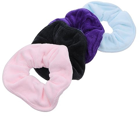 LOLIPPYY 4Pcs Oversized Microfiber Hair Scrunchies Elastic Hair Ties for Women for Drying After Shower Gym Swimming Multi Color Purple Blue Pink Black