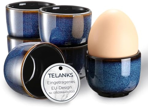 TELANKS Eierbecher Porzellan 6er Set | Spülmaschinengeeignet, Mikrowellengeeignet, für Eier in Gängigen Größen