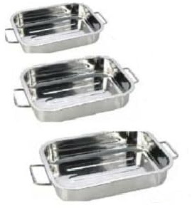 Nobel -Stainless Steel Deep Baking Pan, Roasting Tray, with Rack (Set of 3-25,30 & 35 cm)