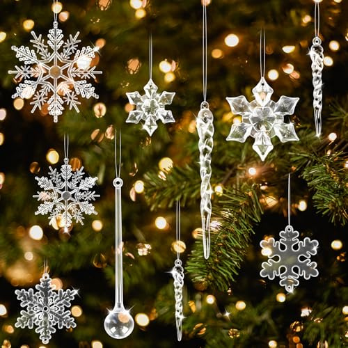 21 Stück Weihnachten Deko Acryl Icedrop Weihnachtskugeln Glas Kristall Ornament Christbaumschmuck Weihnachten Dekoration für Party Hochzeit Winterdeko