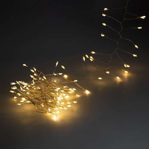 Weihnachts Draht Lichterkette warm weiß mit Timer - 2 m / 160 LED - Garten Dekobeleuchtung mit 8 Funktionen Batterie betrieben - Advent Winter Garten Party Deko Silberdraht Beleuchtung wasserdicht