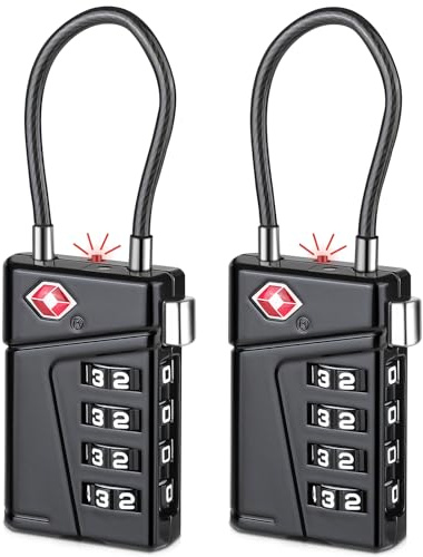 Diyife Kofferschloss TSA008, 4 Stellig Schlösser mit Öffnung Alarmanzeige | TSA Stahlseil Gepäckschloss für Koffer, Gepäck, Koffer, Schließfach, Tasche, Spind, Waffenkoffer – 2 Stück (Schwarz)