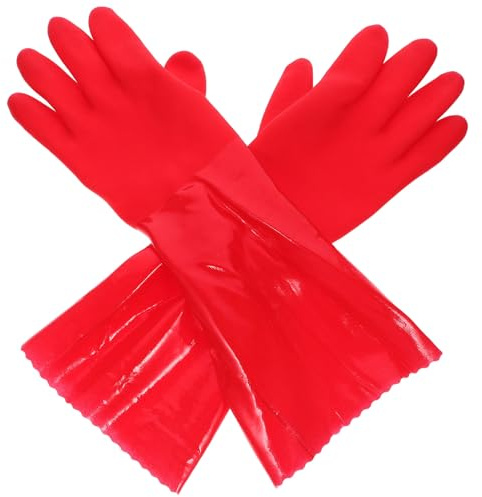 HIAKDOFT 2Pcs Thickened Non-Slip Household Gloves with 39Cm Fleece Lining, Heavy Duty Plastic Dishwashing Gloves for Kitchen Cleaning and Gardening Tasks