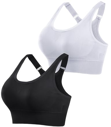 Litherday 2 Pack High Impact Sports Bras Women Support Bra Max Control Racer Back Breathable Mesh Gym Tops Adjustable Shock Absorber Running Yoga Gym Tops Black+White M