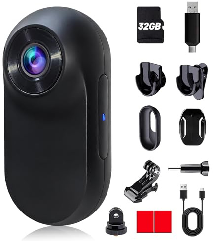 HOFAOUG Mini Body Camera, Thumb Size Mini Action Camera, Built in 32GB Storage Bodycam, Body Cam for Cycling, Travel, Outdoor Adventures(Matte Black)