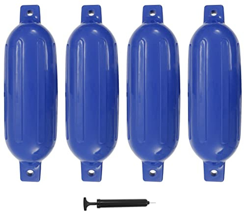 Mangloder båtfender 4 stycken blå PVC 58,5 x 16,5 cm skydd för fartyg kajak kanot gummibåt yacht med förstärkta öljetter och pump för Marina hamn ankare bro