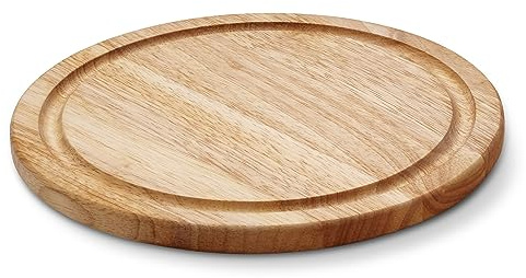 Continenta Fleischteller mit Saftrille aus Gummibaumholz, Steakteller, Steakbrett, Fleischbrett, rund, Größe: Ø 25 x 1,8 cm