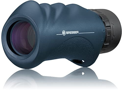 Bresser Monokular Nautic mit wasserdichtem Gehäuse und Stickstofffüllung mit 122 m großen Sehfeld, BaK-4 Glas und Mehrschichtvergütung, inklusive Handschlaufe und Transporttasche, Blau, 8x25