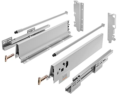 GTV - Sistema di Cassetti Modern Box, Set Guide Scorrevoli per Cassetti, Set di Cassetti, Portata fino a 40 kg, Sincronizzazione del Percorso Delle Guide, L=350mm H=210 mm, Grigio