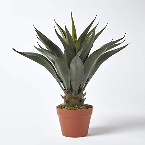 HOMESCAPES American Agave konstgjord grön växt i kruka, 60 cm