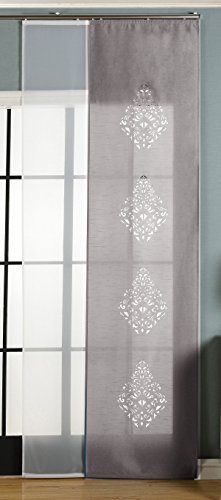 Gardinenbox 2er-Pack Schiebegardine Flächenvorhang, Nantes Grau, 245x60 cm (HxB) Lasercut Wildseide Optik Voile inkl. Paneelwagen und Beschwerungsstangen, 1656100