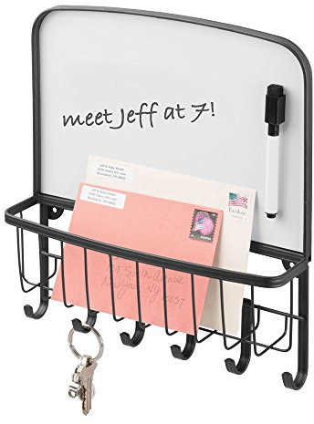 mDesign Briefablage und Schlüsselleiste - für die Aufbewahrung von Schlüssel, Briefe, Prospekte - mit weißer Tafel und Stift - Schlüsselbrett mit Ablage - mattschwarz