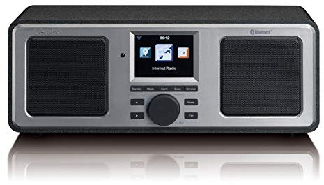 Lenco DIR-150 Stereo FM- och Internetradio WLAN med Bluetooth, radioväckarklocka och väderprognos (7 cm TFT-färgskärm, USB, 2 larmtider, UPnP-kompatibel, AUX-ingång, linjeutgång, fjärrkontroll)