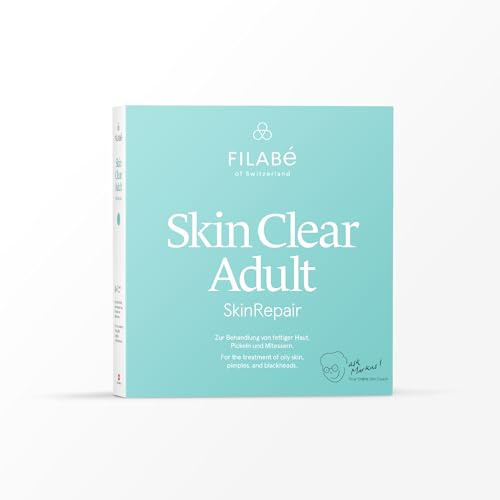 Skin Clear Adult – Zur Pflege von fettiger Haut mit Pickeln und Mitessern ab 22 Jahren. Packung für 28 Tage. Vegan und ohne Zusatzstoffe – Swiss made by Filabé of Switzerland