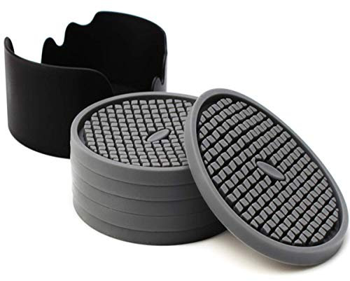 Sottobicchieri in silicone, sottobicchiere per bevande Sottobicchiere assorbente con scanalature profonde per proteggere i mobili dai danni, grande tappetino per tazza da 4 pollici, set di 6 (grigio)