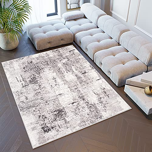TAPISO Sky Teppich Kurzflor Beige Grau Hellgrau Abstrakt 200 x 300 cm | Modern Meliert Verwischt Design Wohnzimmer Schlafzimmer 3D Optik OEKO-TEX